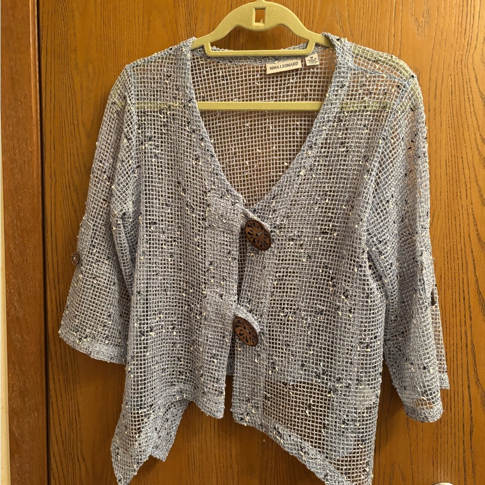 Nina Leonard Gray Cropped Cardigan Sweater